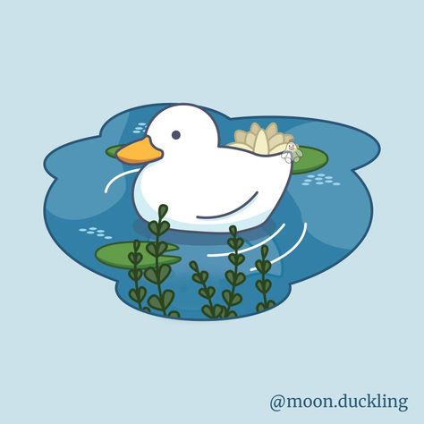 Duck pond swimming Cute art Animal illustration design sticker water ducks beautiful vector design Ducks In Water Drawing, Ducks In A Pond Drawing, Duck In Water Painting, Duck Swimming Drawing, Duck Pond Drawing, Pond Doodle, Pond Drawing Easy, Duck In A Pond, Duck In Pond