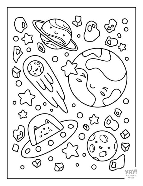 Kawaii alien cats, planets, moon rocks, and more. Age Reggresion Coloring Pages, Yay Coloring Pages, Sticker Coloring Pages, Space Coloring Pages Free Printable, Boys Coloring Pages Free Printable, Free Digital Coloring Pages, Silly Coloring Pages, Lgbtq Coloring Pages, May Coloring Sheets