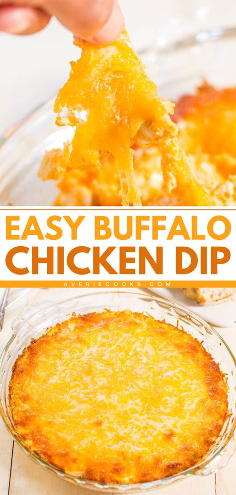 Buffalo wing sauce combined with two kinds of cheese, cream cheese, and chicken is serious comfort food. The dip is plenty cheesy, creamy, and there’s just enough kick from the wing sauce. It’s a fast, easy recipe that’ll be a guaranteed hit with everyone at your next event and is perfect for game day parties. You can assemble it up to two days in advance and keep it covered in the fridge before baking it off before your event. Cream Cheese And Chicken, Easy Buffalo Chicken Dip, Wing Dip, Chicken Wing Dip, Buffalo Chicken Dip Crock Pot, Easy Buffalo Chicken, Buffalo Chicken Dip Recipe, Chicken Dip Recipe, Easy Dip