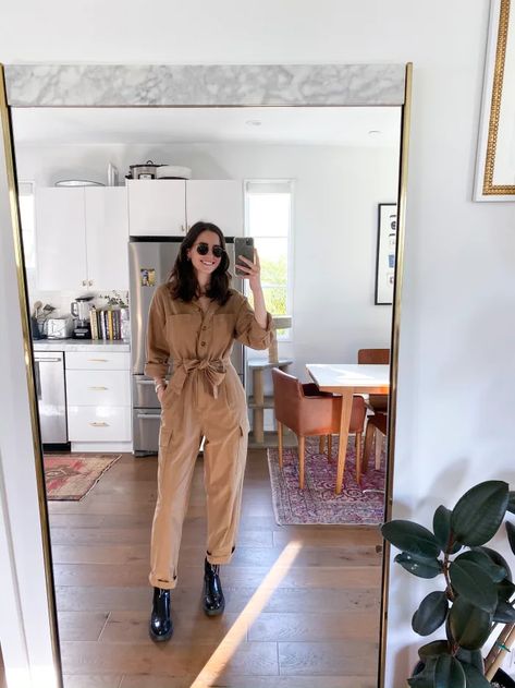 How To Style 6 Different Utility Jumpsuits - Cupcakes & Cashmere Jumpsuit Outfits Winter, Work Jumpsuit Outfit, Utility Jumpsuit Outfit, Womens Jumpsuit Outfits, Jumpsuit Outfit Work, Winter Jumpsuit Outfit, How To Style Jumpsuit, Jumpsuit Outfit Winter, Styling Jumpsuits