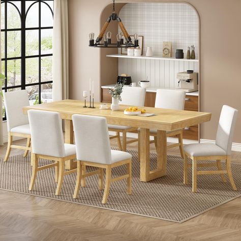 PRICES MAY VARY. 🌞【Premium Rubber Wood Construction】Crafted from high-quality rubber wood, this 7-piece dining set features a stylish sawtooth pattern finish design, adding a rustic yet elegant charm to your dining area. The extendable table includes a 12-inch butterfly leaf, ideal for accommodating extra guests while maintaining a chic aesthetic. 🌞【Versatile Extendable Feature】Our dining table includes a convenient 12-inch butterfly leaf, perfect for accommodating extra guests or maximizing y Cute Kitchen Table Ideas, Extendable Dining Table Set, Dining Room Table Set, 7 Piece Dining Set, Kitchen Dining Sets, Kitchen Table Settings, Dining Table Set, Dining Room Bar, Rectangular Dining Table