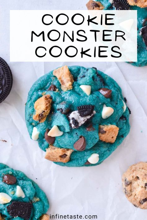 Cookie Monster Cookies, Monster Cookies Recipe, Gourmet Cookies, Easy Baking Recipes Desserts, حلويات صحية, Tasty Baking, Sweet Snacks Recipes, Baked Dessert Recipes, Fun Baking Recipes