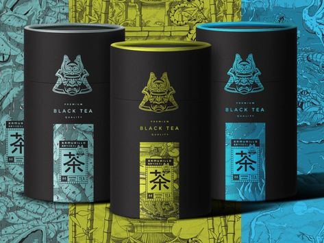 Samurillo Black Tea Illustration Art & Package Design by Aleksej Osh on Dribbble Tea Illustration Art, Tea Illustration, Black Tea, Package Design, Energy Drink Can, Red Bull, Global Community, Creative Professional, Beverage Can