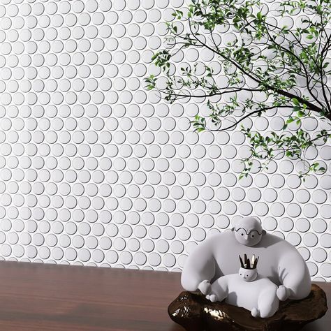 Supreme Tile Metro Round 0.8" x 0.8" Porcelain Penny Round Mosaic Wall & Floor Tile & Reviews | Wayfair Penny Round Backsplash, Penny Tile Backsplash, Penny Floor, White Supreme, Penny Round Mosaic, Round Mosaic, Penny Tile, Penny Round, Accent Tile