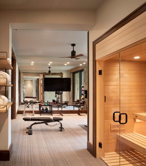 Wellness Room, Basement Gym, Exercise Room, Gym Room At Home, Home Gym Decor, Sauna Room, Home Gym Design, Gym Room, Luxurious Bedroom