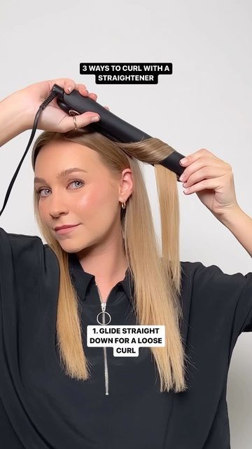 Using Hair Straightener To Curl Hair, Straightner Curls Tutorial Medium Hair, Straightener Curls Medium Hair, Use Straightener To Curl Hair, Best Way To Curl Hair With Straightener, How To Curl Hair With Lange Straightener, Curling Hair With A Straight Iron, Straightener Curls Long Hair, Loose Curls Straightener