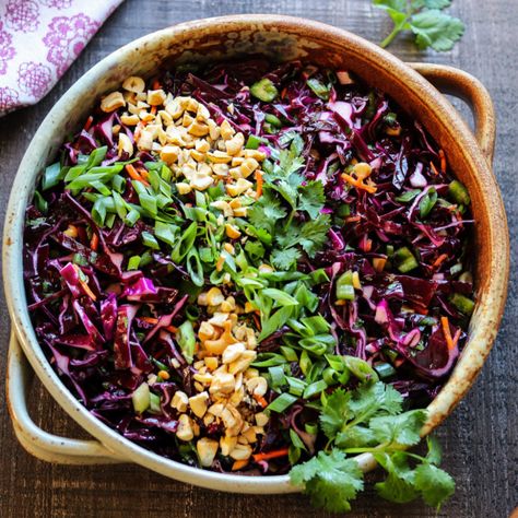 Asian Red Cabbage Slaw - Quick & Easy! - Give it Some Thyme Cabbage Japanese, Purple Cabbage Recipes, Red Cabbage Coleslaw, Quick Easy Side Dishes, Asian Coleslaw, Red Cabbage Recipes, Red Cabbage Slaw, Japanese Recipe, Asian Slaw