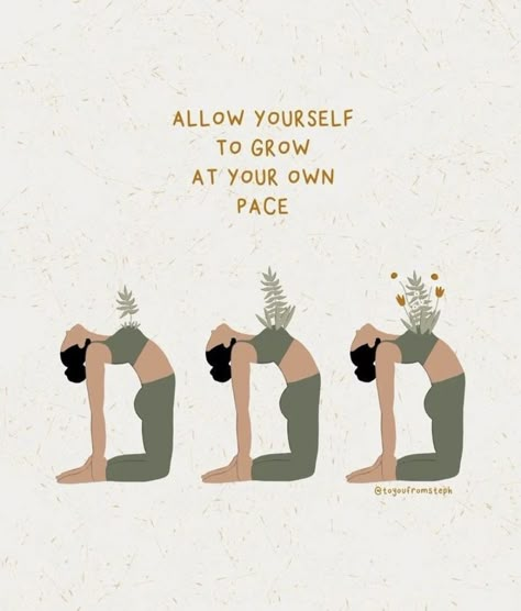 Yoga For Self Love, Yoga Aesthetic Quotes, At Your Own Pace Quotes, Self Care Branding, Yoga Aesthetic Art, Self Love Yoga, Yoga Aesthetic Inspiration, Grow At Your Own Pace, Yoga Quotes Mindfulness