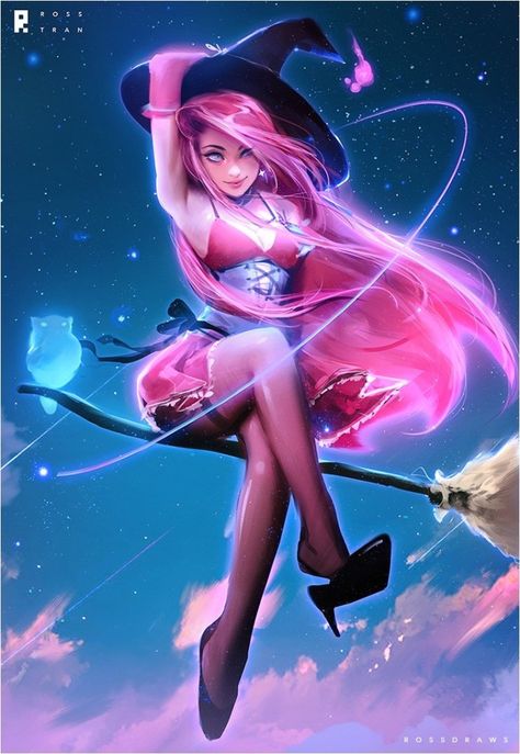 witch girl by Ross Tran aka Ross Draws on Deviantart - Don Corgi Inspirational Tuesday Ross Tran, Ross Draws, Witch Girl, A Witch, Pink Hair, A Girl, Witch, Deviantart, Hair