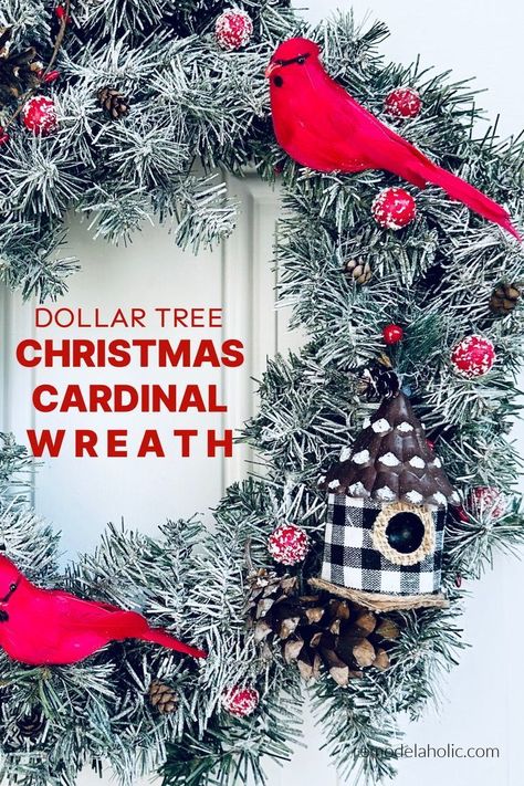 Create a DIY winter cardinal wreath that's as perfect as a snowy day. Follow this simple tutorial from Remodelaholic and watch your décor shine with the beauty of the season. Make your own winter decor and learn how to flock a DIY Christmas wreath! This snowy winter wreath is the perfect base for adding ornaments, ribbon, or flowers to make a stunning holiday door decoration. Cardinal Wreath, Holiday Door Decorations, Bird Wreath, Winter Wreath Diy, Diy Christmas Wreath, Winter Cardinal, A Snowy Day, Diy Winter, Evergreen Wreath