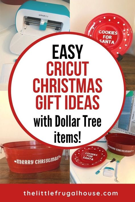 These are the perfect beginner projects! Make these quick, easy, and simple Cricut projects for Christmas gifts using Dollar Tree items! Easy Christmas Cricut Gifts, Easy Christmas Crafts Cricut, Cricut Christmas Party Favors, Christmas Gift Ideas To Make With Cricut, Cricut Joy Projects Beginner Christmas, Diy Cricket Christmas Gifts, Teacher Christmas Gift Ideas Diy Cricut, Christmas Cricut Projects To Sell Dollar Tree, Cheap Cricut Christmas Gifts