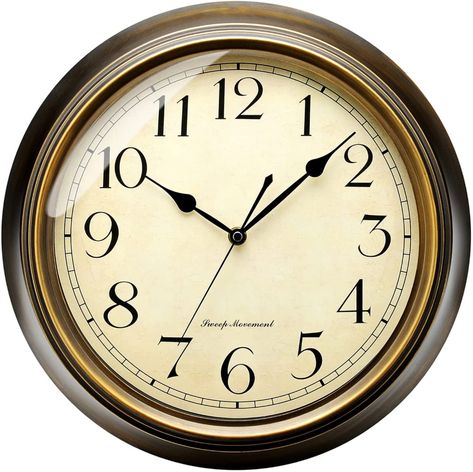 AmazonSmile: Retro Wall Clock - Plumeet 13'' Non Ticking Classic Silent Metal Wall Clocks Decorative Kitchen Living Room Bedroom - Arabic Numerals, Battery Operated (13'', Brown) : Home & Kitchen Retro Wall Clock, Metal Clock, Decorative Kitchen, Thanks Card, Vintage Living Room, Large Wall Clock, Plastic Glass, Metal Wall Clock, Retro Wall