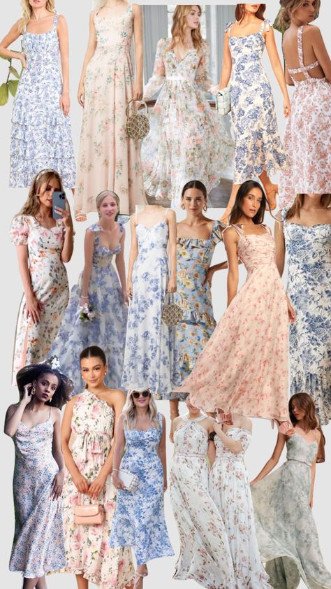 Floral bridesmaid dresses Garden Party Wedding Bridesmaid, Floral Bridesmaid Dresses Mismatched, Bridesmaid Dresses Floral Print, Bridgerton Wedding, Wedding Fits, Ruffles Bridesmaid Dresses, Beach Bridesmaid Dresses, Bridesmaid Dress Collection, Floral Bridesmaid Dresses