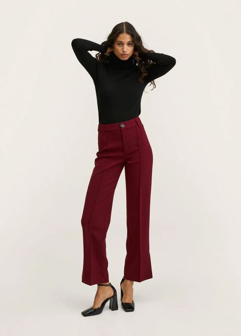 Mango Trousers, Mango Outlet, Garment Labels, Straight Trousers, Pants Straight, Dark Red, Women Collection, Dress Pants, Harem Pants