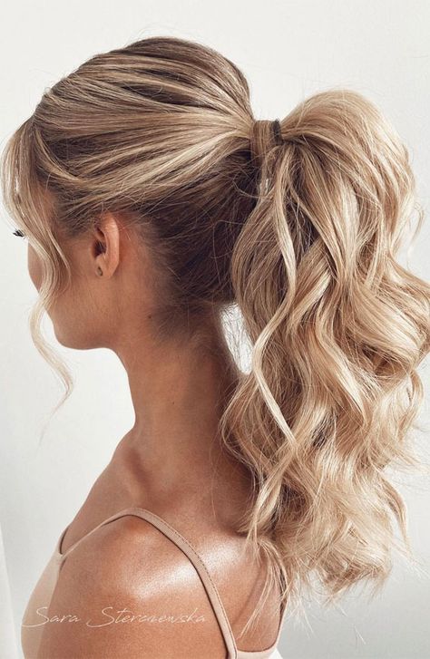 Mid Pony Tailed Hairstyle, Ponytail Bridal Hair, Bridesmaid Ponytail, Wedding Ponytail Hairstyles, Bridesmaid Hair Inspo, Wedding Ponytail, Bridemaids Hairstyles, Pony Hairstyles, High Ponytail Hairstyles