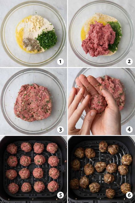 Air Fryer Meatballs {All Beef!} - FeelGoodFoodie Beef Meatballs Air Fryer, Easy Meatball Recipes Air Fryer, Ground Beef Meatballs Air Fryer, How To Make Meatballs In Air Fryer, Diy Meatballs Ground Beef, Air Fryer Minced Beef Recipes, Air Fried Meatballs, Ground Beef Air Fryer Recipes, Ground Beef Air Fryer