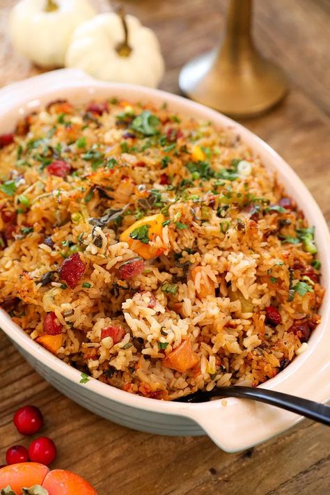 Fried Rice Stuffing Recipe & Video - Seonkyoung Longest Spicy Cranberry Sauce, Rice Stuffing Recipes, Turkey Glaze Recipes, Seonkyoung Longest, Rice Stuffing, Vegetable Pasta, Thanksgiving Dishes, Stuffing Recipes, Recipe Video