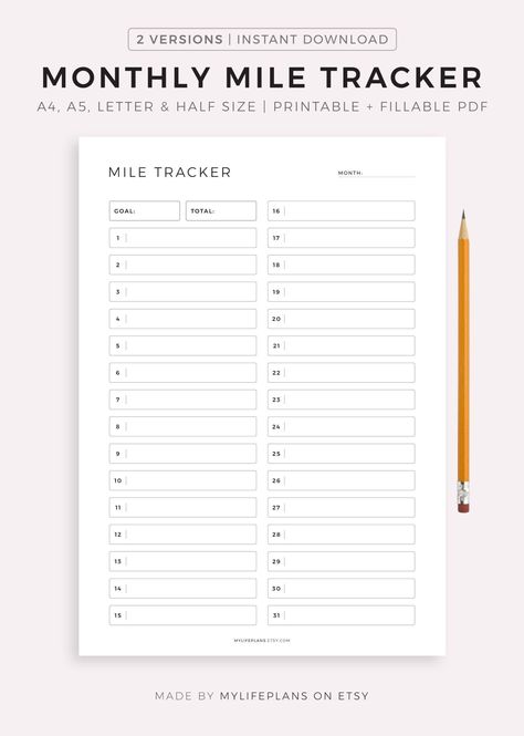 Workout Tracker Printable Mile Tracker Printable, Mile Tracker, Walk Tracker, Miles Tracker, Walking Tracker, Running Tracker, Fitness Tracker Printable, Landscape Calendar, Workout Planner