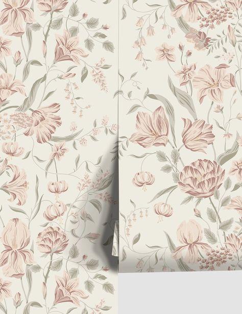 Scalamandre Karins Buckett Wallpaper by Sandberg Valspar Lovebug, Floral Wallpaper Girls Bedroom, Sage Floral Wallpaper, Girls Nursery Wallpaper, Pink Wallpaper Nursery, Wallpaper Ideas For Bedroom, Girl Room Wallpaper, Wallpaper Girls Room, Karin Larsson