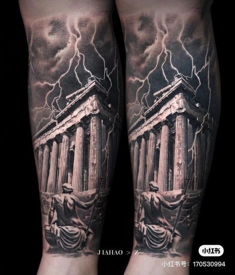 Athena Temple Tattoo, Greek Coliseum Tattoo, Greek Temple Tattoo Design, Parthenon Tattoo Design, Greek Colloseum Tattoo, Greek Parthenon Tattoo, Greek Ruins Tattoo, Greek Mythology Temple, Roman Architecture Tattoo