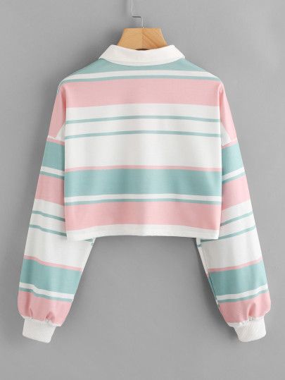 Crop Pullover, Vintage Clothes Women, Crop Top Sweatshirt, Striped Sweatshirts, Girls Fashion Clothes, Kawaii Clothes, Pastel Goth, Teen Fashion Outfits, Kawaii Fashion