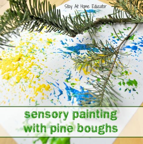 Christmas sensory painting with pine boughs by Stay At Home Educator is an process based art activity for preschoolers that appeals to more than one sense. Art Activity For Preschoolers, Sensory Painting, Winter Sensory Play, Felt Nativity, Winter Sensory, Christmas Sensory, Christmas Preschool, Nativity Story, Activity For Preschoolers