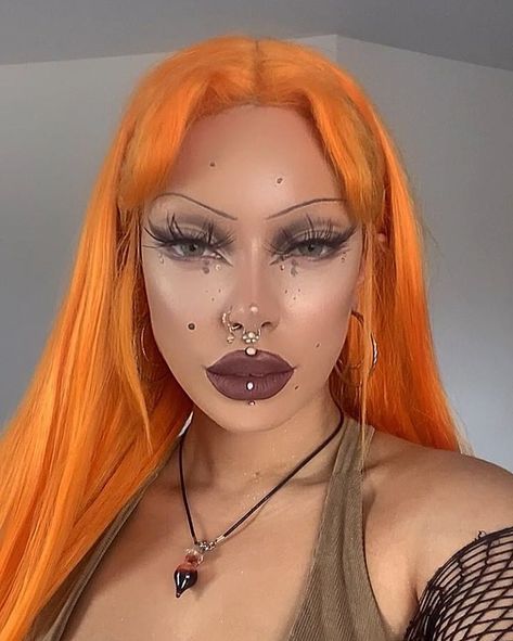 Middle Part Straight Wig, Orange Wigs, Orange Wig, Bangs Straight, Face Art Makeup, Alternative Makeup, Edgy Makeup, Cute Makeup Looks, Makeup Eye Looks