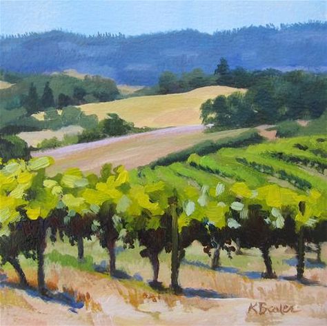 Vineyard Art, Landscape Acrylic, Country Paintings, The Vineyard, Painting Landscape, Plein Air Paintings, Daily Paintworks, Gouache Painting, Oil Painting Landscape