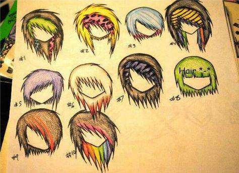 If only you could draw your hair and it'd magically be that way <3 Colored Hair Styles, Scene Emo Art, Scene Kid Art, Hellboy Tattoo, Emo Hairstyles, Emo Scene Hair, Emo Love, Hairstyles Art, Scene Drawing