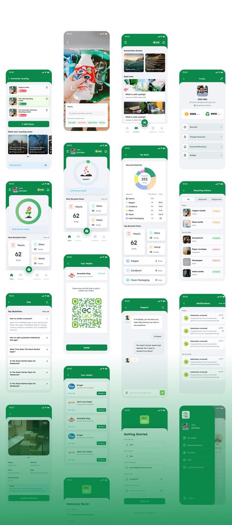 Recycling Mobile App :: Behance Mobile App Portfolio Design, Recycling App Design, Eco App Design, Green App Design, Mobile Apps Designs, Moodboard App, App Wireframe, Sales App, Agriculture Design