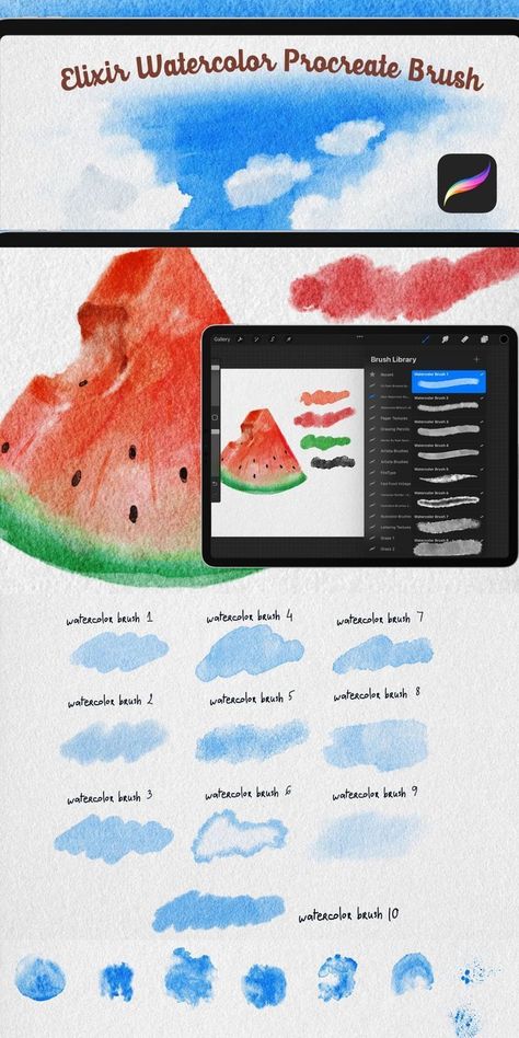 Elixir Watercolor Procreate Kit Procreate Hacks, Procreate Downloads, Ipad Watercolor, Procreate Artwork, Digital Art Supplies, Texture Watercolor, Procreate Watercolor, Brush Procreate, Best Procreate Brushes