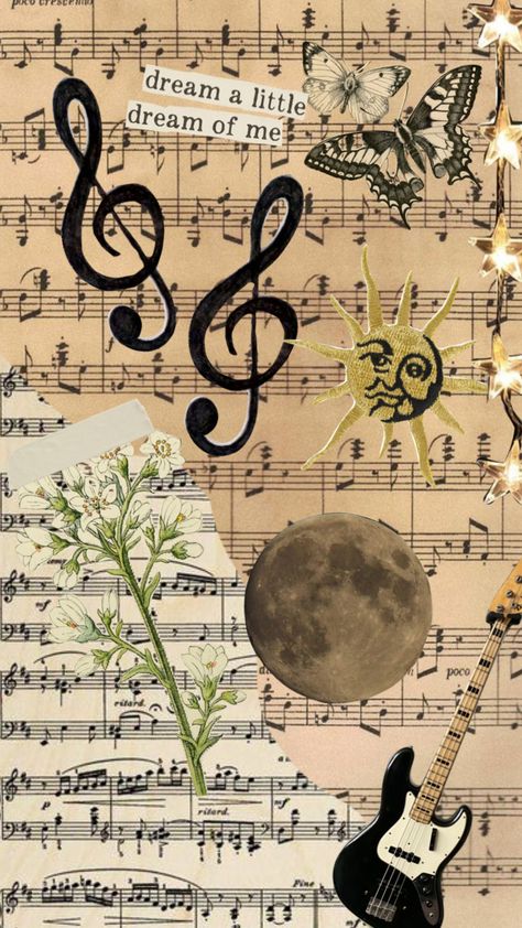 Aesthetic Sheet Music, Instruments Aesthetic, Musical Aesthetic, Vintage Paper Printable, Cute Home Screen Wallpaper, Cute Home Screens, Fairy Wallpaper, Butterfly Background, Vintage Flowers Wallpaper