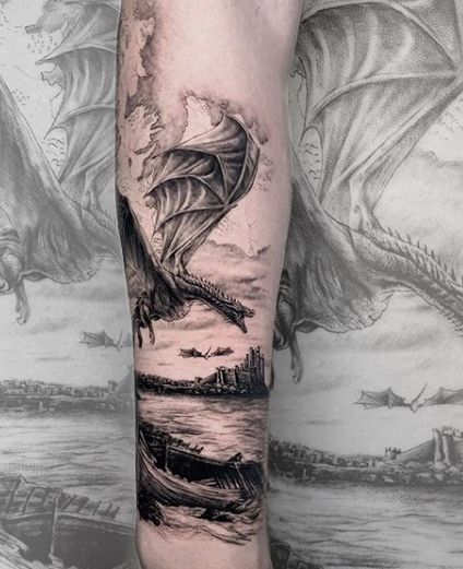 Best 33 Daenerys Targaryen, Khaleesi Fan Tattoos – NSF – Music Magazine Daenerys Targaryen Tattoo Ideas, Daenerys Dragons Tattoo, Got Dragon Tattoo Daenerys Targaryen, Daenerys Tattoo Ideas, Castle And Dragon Tattoo, Dragon Hoard Tattoo, Game Of Thrones Sleeve, Game Of Thrones Tattoo Sleeve, Dragon Castle Tattoo