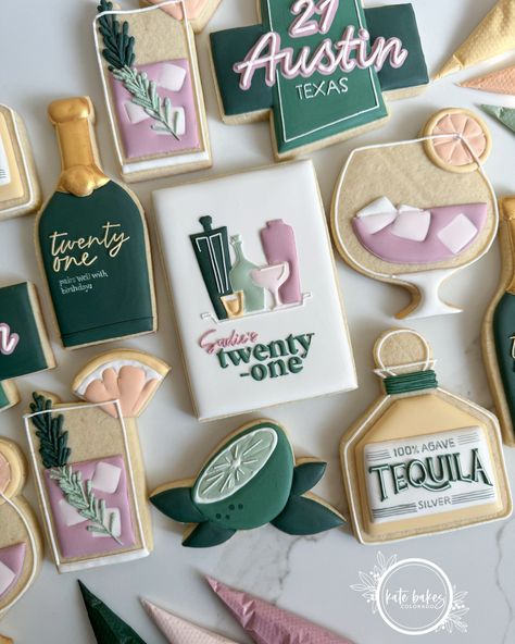 21st birthday fun! 💕 #21birthday #birthdaycookies #21stbirthdaycookies #tequilacookies #champagnecookies #limecookies #decoratedsugarcookies #decoratedcookies #royalicing #royalicingcookies #royalicingart Senior Cookies, 21 Birthday Cookies, 60th Birthday Sugar Cookies, 40th Cookies, 21st Cookies, 21st Birthday Cookies, Mint Sugar Cookies, Birthday Cookies Decorated, 37 Birthday