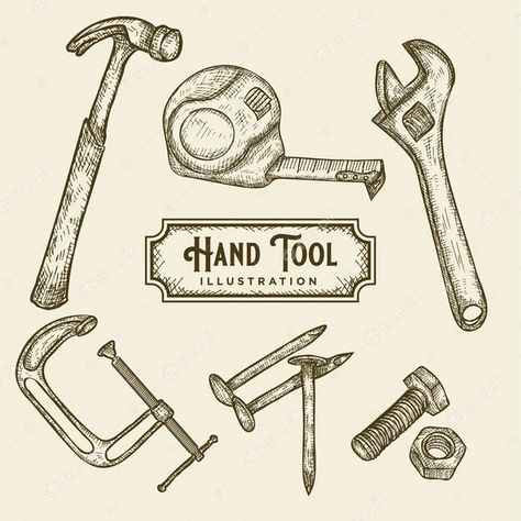 Tools Of The Trade Art, Carpentry Tools Drawing, Tool Tattoo Ideas, Hand Tools Drawing, Tool Illustration, Illustration Tools, Tools Illustration, Tool Artwork, Tools Tattoo