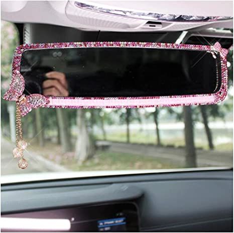 BlingSHD Car Rear View Mirror with Crystal Diamond Butterfly - Pink Car Mirror Decorations, Pink Car Accessories, Car Deco, Cool Car Accessories, Car Accessories For Girls, Girly Car, Car Interior Design, Diamond Butterfly, Car Rearview Mirror