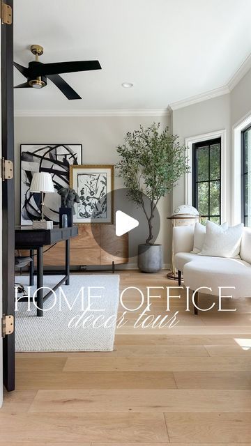 Krystal Smit on Instagram: "Home office tour✨Comment SHOP and I’ll send you the links — or find these linked in my LTK or Amazon Storefront!  Went for a modern masculine, neutral style with lots of contrast and a few vintage touches in Greg’s office! Sharing all the links on my LTK if you’re looking for inspo!  HOW TO SHOP: 🔗Commenting SHOP will only show you the message if you’re FOLLOWING ME first, and check your message requests! 🔗Shop my home on LTK 🔗Browse my Amazon Storefront (link in profile)  #homeoffice #officedecor #officeinspo #office #ltkhome #amazonhome #officeideas" Neutral Masculine Office, Modern Office Built Ins, Joanna Gaines Office Ideas, Joanna Gaines Office, Scandinavian Office Decor, Office Ideas Modern, Home Office With Couch, Minimal Home Office, Masculine Home Office Ideas