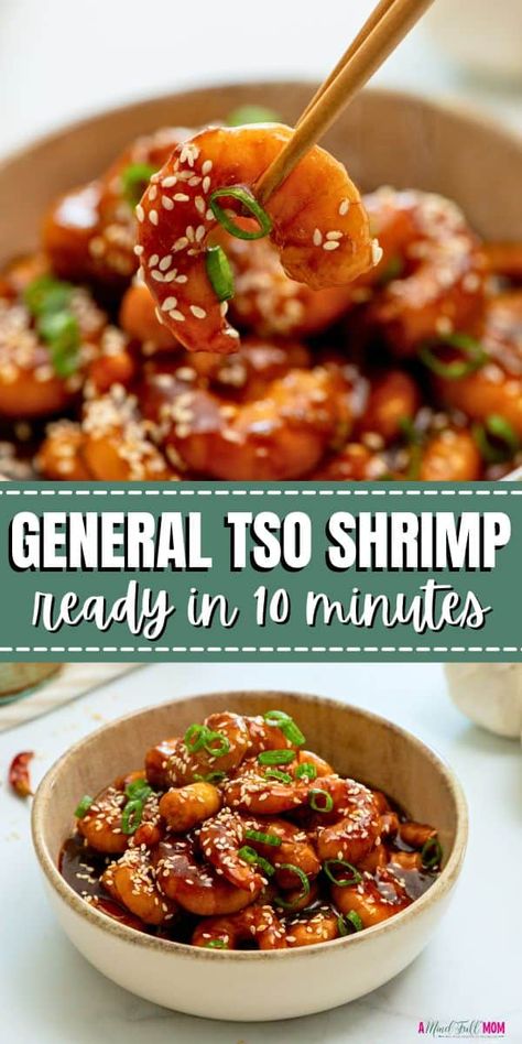 Sweet, savory, with a hint of spice, General Tso Shrimp comes together in just 10 minutes to create a dinner that everyone loves! General Tso Shrimp Recipe, General Tso Shrimp And Broccoli, Sweet Chilli Shrimp Recipe, Shrimp And Tofu Recipes, Sesame Shrimp Recipes, Japanese Shrimp Recipe, Shrimp Stir Fry Recipes Easy, Low Calorie Shrimp Recipes, Shrimp Stir Fry Sauce