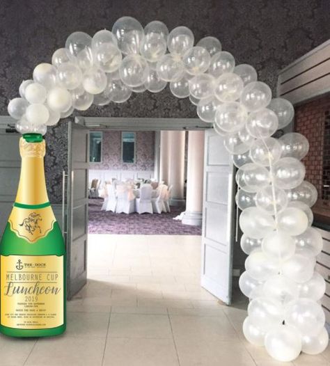 Personalized Champagne Bottles, 21st Birthday Ideas, Champagne Balloons, Corporate Events Decoration, Diy Balloon Decorations, Birthday Party 21, Balloon Decorations Party, Party Props, Photo Booth Props