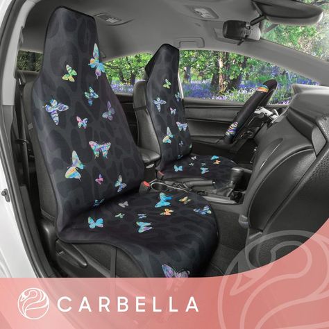 Carbella Black Cheetah Print Butterfly Car Seat Covers for Women, 2 Pack with Steering Wheel Cover   Animal Print Car Seat Co Leopard Butterfly, Automotive Seat Covers, Seat Belt Pads, Print Butterfly, Car Accessories For Women, Bright Fashion, Car Seat Cover Sets, Cute Butterfly, Steering Wheel Cover