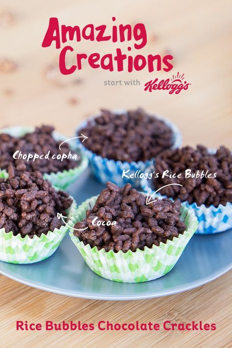 Satiate your sweet tooth with this delicious Chocolate Crackles recipe with coconut using Kellogg's® Rice Bubbles®. This recipe is perfect for all occasions, from a cheeky afternoon snack to a birthday party or a weekend bonding session with the kids. This is an easy, excellent dessert recipe which can be enjoyed by everyone. Chocolate Crackles Recipe, Chocolate Crackles, Rice Bubbles, Aussie Food, Healthy Afternoon Snacks, Birthday Party Food, Coconut Recipes, Birthday Food, Chocolate Treats