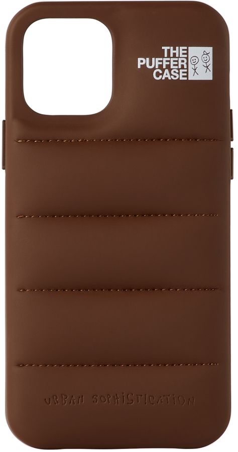 Quilted polyurethane phone case in brown. · Logo embossed at face · H6 x W3 x D0.5 in Supplier color: Hot chocolate Brown Puffer, Brown Logo, Urban Sophistication, Trendy Phone Cases, Pretty Phone Cases, Browning Logo, Cool Iphone Cases, Iphone 13 Case, Art Case