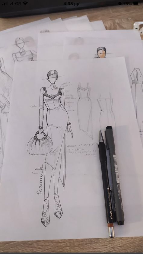 Fashion School Sketches, Sewing Sketches Drawings, Fashion Design Career Aesthetic, Clothing Designs Drawings, Aesthetic Fashion Sketches, Fashion Design Sketchbook Student Work, Fashion Design Collection Sketch, Fashion Sketches Aesthetic, Sketchbook Ideas Fashion