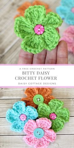 Crochet Poppy Pattern, Crochet Small Flower, Motif Kait, Crochet Poppy, Daisy Crochet, Daisy Duke, Crochet Embellishments, Crochet Flowers Easy, Crochet Flowers Free Pattern