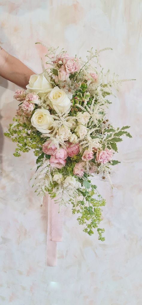 Pink, white and green bouquet Wedding Flowers Sage And Blush, Pink And Green Garden Wedding, Pink White Green Bouquet, Pink Green Bouquet, Entourage Flowers, Pink And Green Bouquet, White And Green Bouquet, Wedding Flower Arrangements Table, Pink And Green Wedding