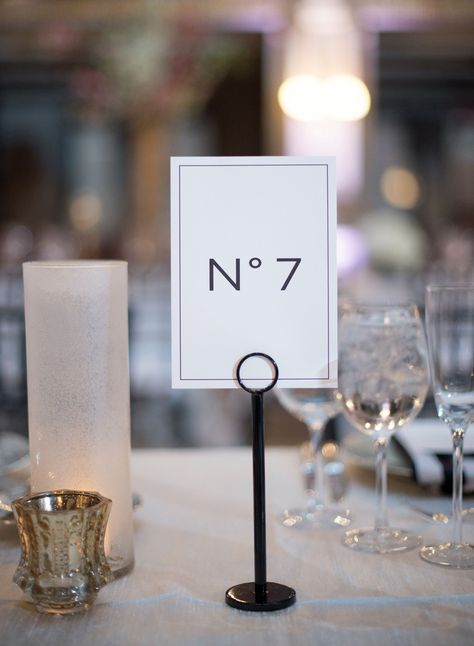 Chanel Themed Wedding, Black Tie Wedding Table Numbers, Timeless Table Numbers, Silver Table Numbers, Black And White Table Numbers Wedding, Classy Table Numbers, Modern Wedding Table Numbers, Gala Table Decorations, Black And White Table Numbers