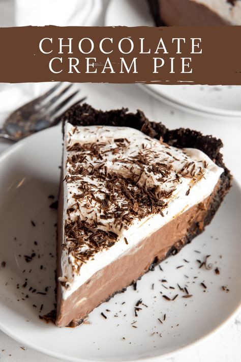 Easy Cream Pie, No Bake Chocolate Desserts, Chocolate Cream Pie Recipe, Crumb Crust, Dessert Halloween, Easy Chocolate Desserts, Chocolate Cream Pie, Cream Pie Recipes, Chocolate Pie