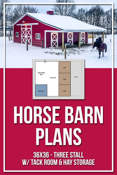 Red Horse Barn with Dutch Doors, Horse Barn Plans // Horse Barn Ideas Stables // Horse Barn Designs Floor Plan // Horse Barn Design // Horse Barn Organization // Horse Barn Plans Simple Three Stall Horse Barn, Horse Paddock Ideas Layout, Simple Horse Barn Plans, 2 Stall Horse Barn With Tack Room, Horse Barn Layout Floor Plans, Small Barn Ideas Horse, 3 Stall Horse Barn Plans, Small Barn Layout, Small Horse Farm Layout