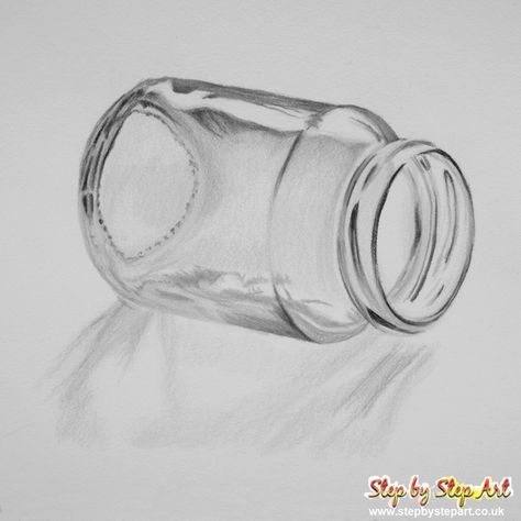 Learn how to draw a glass jar in 3-D | Coloured Pencil Mini Tutorial - STEP BY STEP ART | TUTORIALS, ARTICLES & ART WORKSHOPS How To Draw A Bottle Step By Step, How To Draw A Jar Step By Step, How To Draw Glass Bottles, Glass Sketch Pencil Drawings, How To Draw A Jar, 3d Pencil Drawings Step By Step, Glass Drawing Pencil, Drawing Glass Bottle, Jar Drawing Illustration