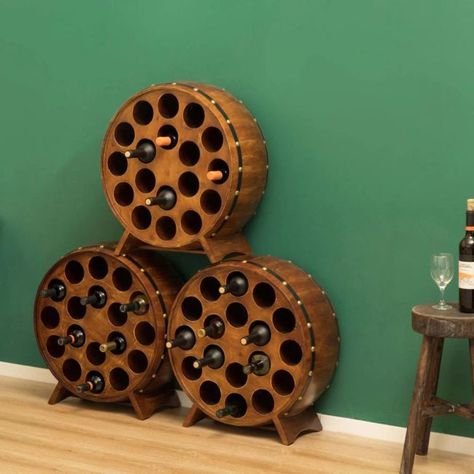 Barrel Wine Rack, Make Your Own Wine, Home Wine Cellars, Wine Bottle Rack, Small Space Storage, Diy Wine Rack, Wooden Barrel, Wooden Design, Bottle Rack